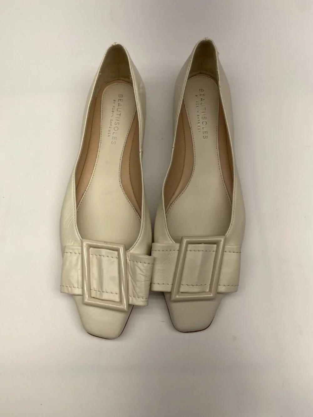 BEAUTIISOLES Women Blair Beige Leather Flat Sz 9.5